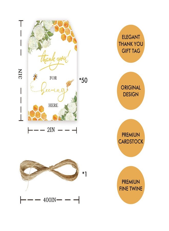 FORSHEEP 50pcs Bee Thank You Tags, Bumble Bee Gift Tag with String for Gender Reveal Party, Thank You Paper Tags for Bee Themed 1st Birthday/Engagement/Honey Bridal Shower Party Favors - Image 2